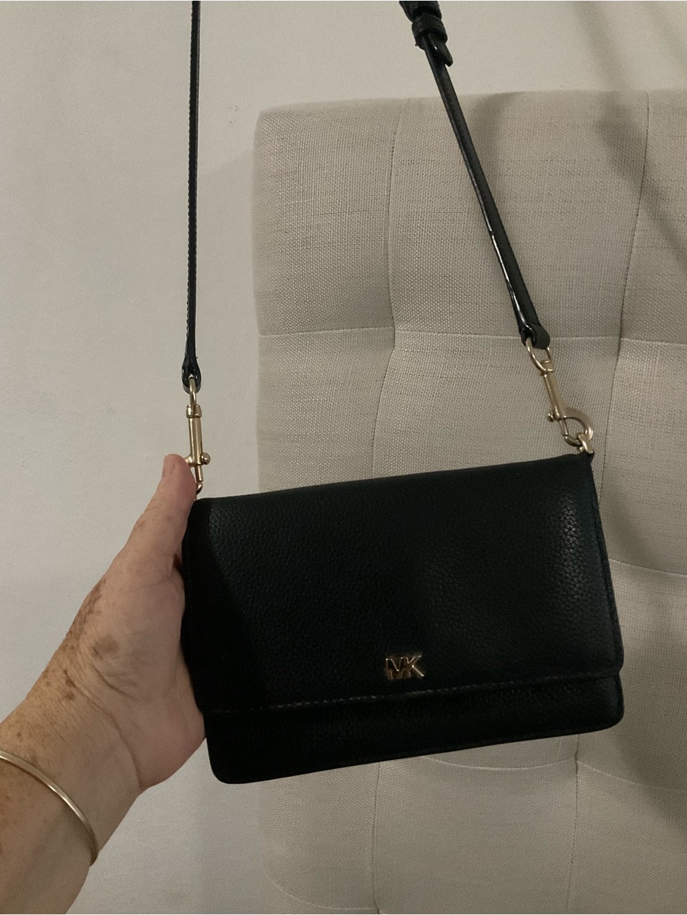 Michael Kors Black Pebbled Leather Crossbody with Gold Hardware